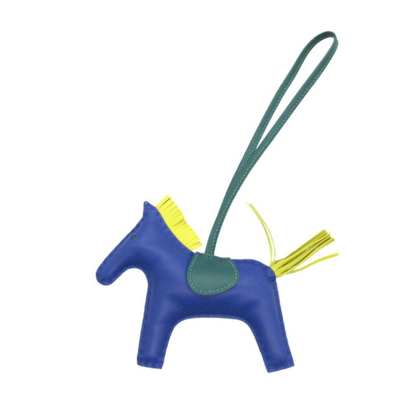 Like new Hermes Rodeo MM Charm Keychain Anjou Milo Blue Electric/Malachite/Li...